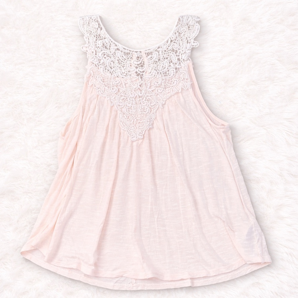Forever 21 Contemporary Blush Pink Lace Crochet Tank Top XS Boho Coquette